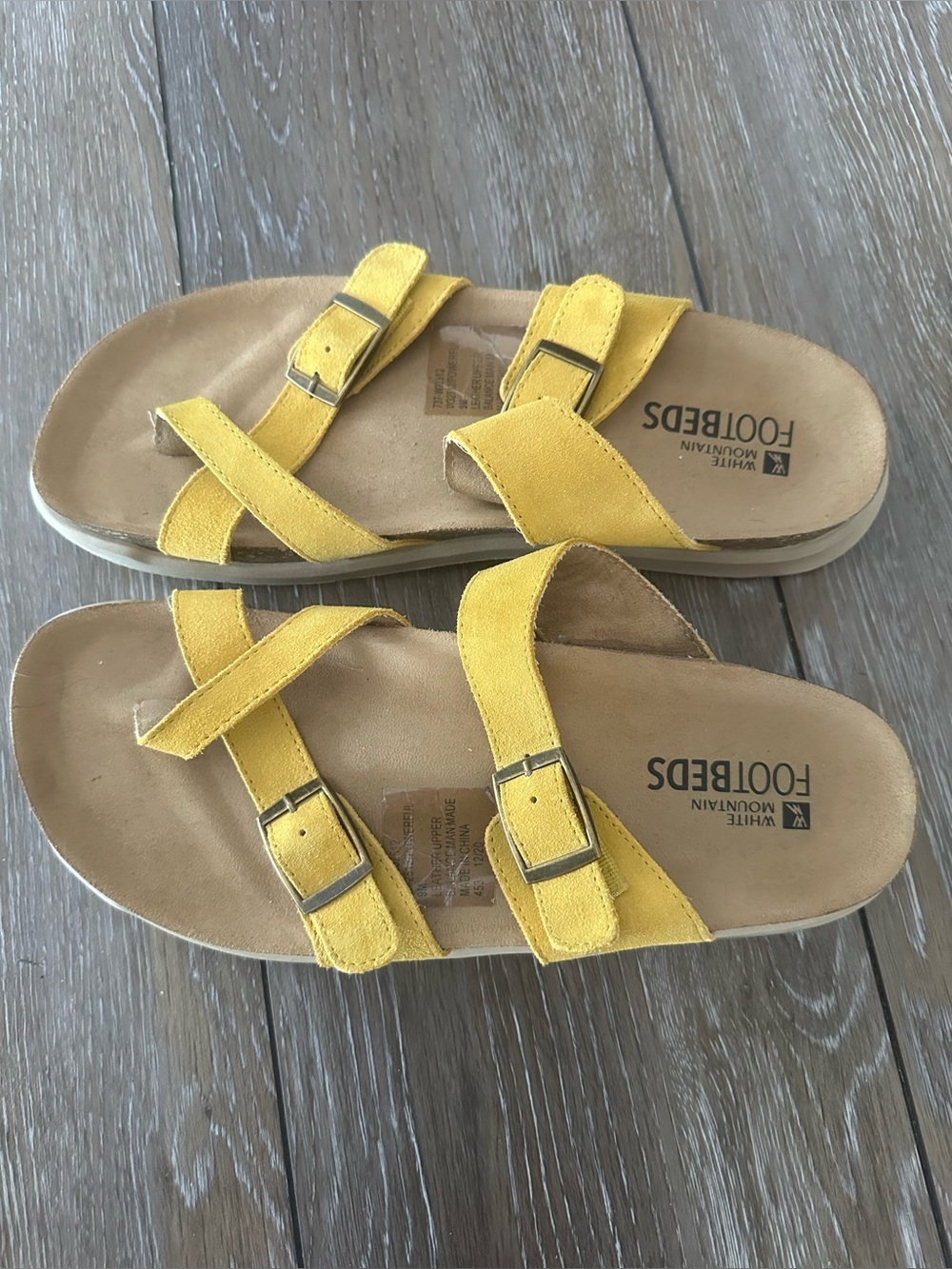 White Mountain Yellow Suede Buckle Footbed Sandals